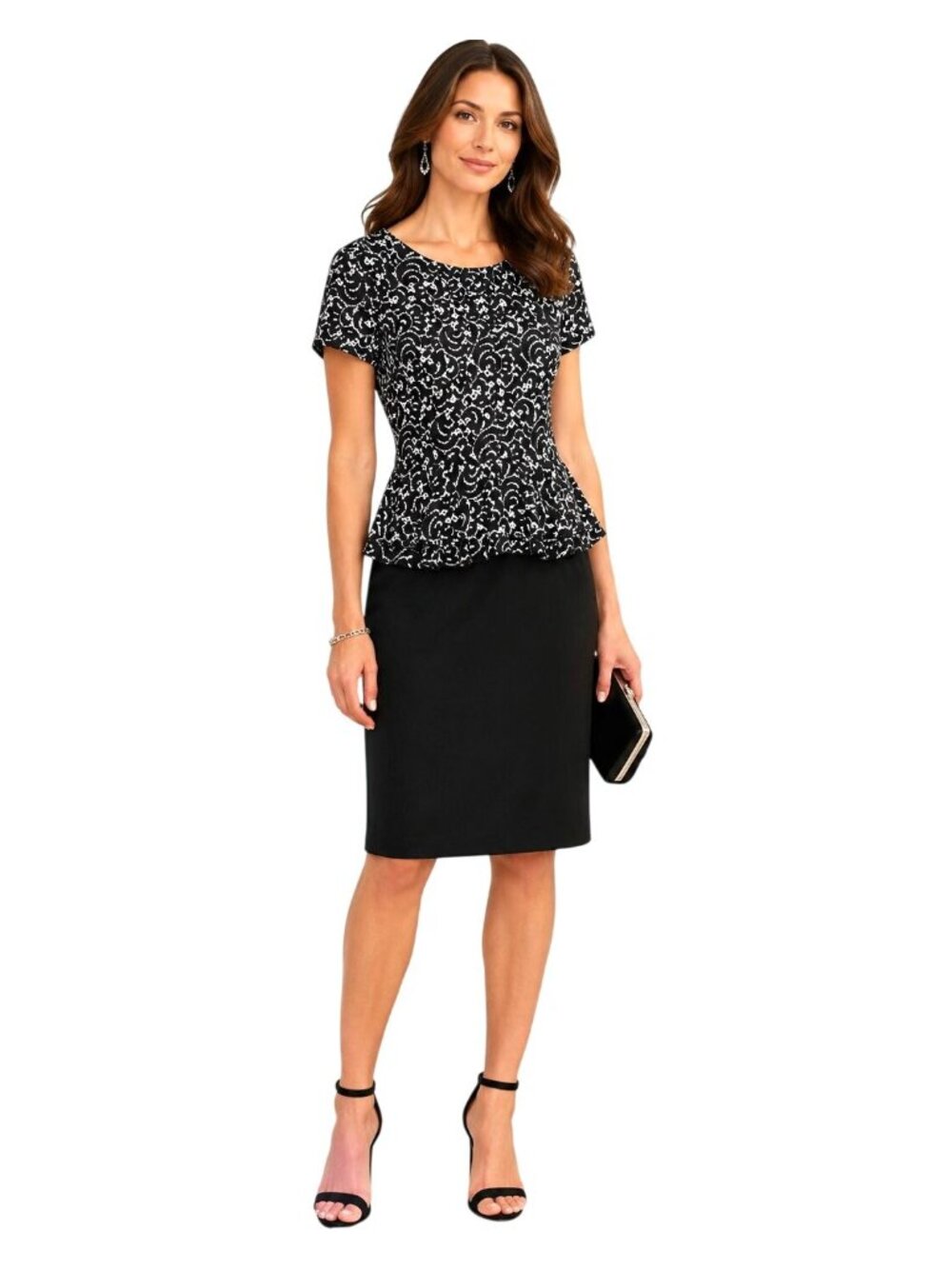 Shelby & Palmer Womens Short Sleeve Black & White Peplum Dress Size 12
